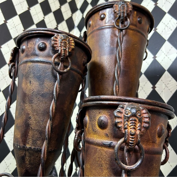 Primitive-Modern Sculptural Floor Vessels Totemic Metal Forms on Forged Stands - Picture 7 of 17